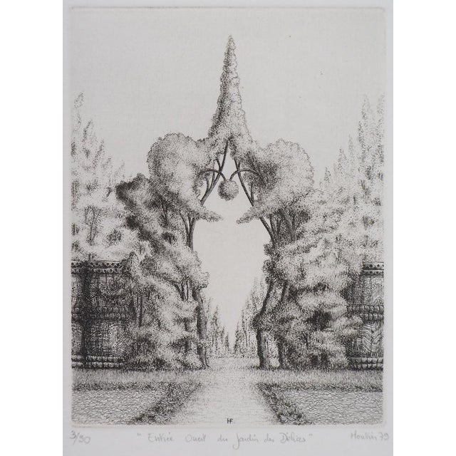 François Houtin, West Entrance of the Garden of Earthly Delights, 1979, Original Etching For Sale - Image 6 of 6