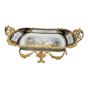 19th Century A. Chapuis Signed Sevres Painted Cobalt & Gilt Porcelain Ormolu Centerpiece