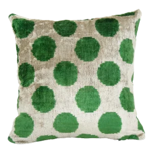 Square Green Ikat Velvet Pillow Cover 14" X 14"