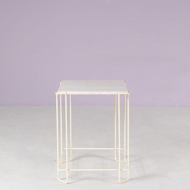 Beige Side Table in Beige Metal Frame with Travertine Top in the style of Max Sauze, 1980s For Sale - Image 8 of 8