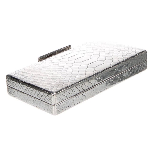 2010s Judith Leiber 925 Sterling Silver Crocodile Emboss Clutch Shoulder Evening Bag Minaudiere For Sale - Image 10 of 15