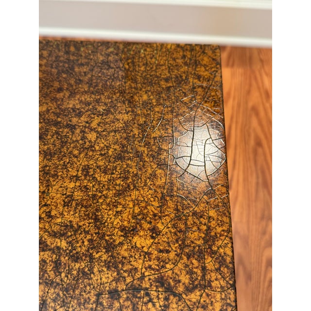 Pair of Vintage Henredon Hollywood Regency Faux Tortoise Shell Parson Solid Wood Side Tables in Mottled Brown & Amber For Sale - Image 10 of 12