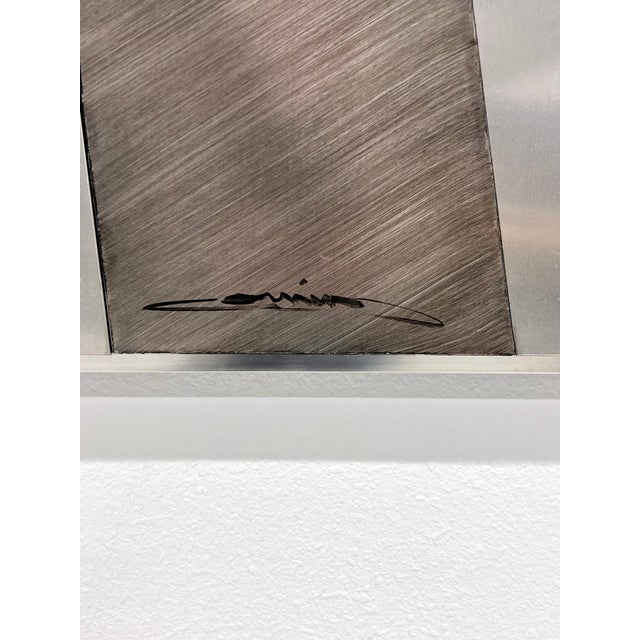 Mid-Century Modern Mid Century Modern Mixed Media Large Scale Cityscape Artwork in Suede and Steel For Sale - Image 3 of 4