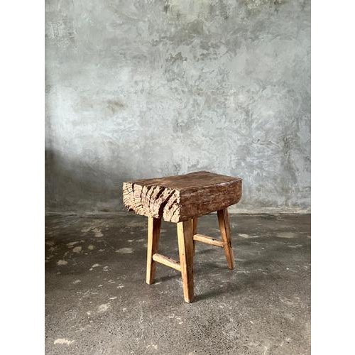 Small Organic Blond Asian Teak Quadripod Bench, Sepuluh For Sale - Image 10 of 18