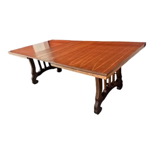 Spanish Style Lyre Leg Pecan Dining Table - Vintage Mid 20th Century