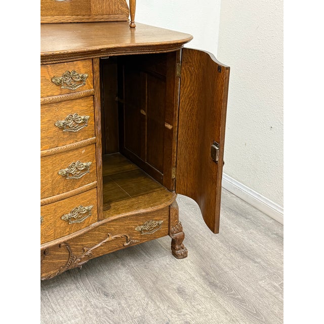 Arts & Crafts Vintage Quarter Saw Oak Sideboard For Sale - Image 3 of 12