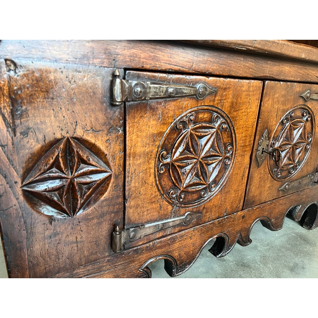 Brown Early 19th Century Rustic-Country Spanish Open Bookcase With Gothic Reliefs For Sale - Image 8 of 10