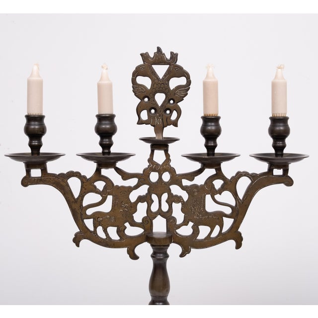 Large Antique Bronze Shabbat Candelabras, Germany, 1900s, Set of 2 For Sale - Image 9 of 11