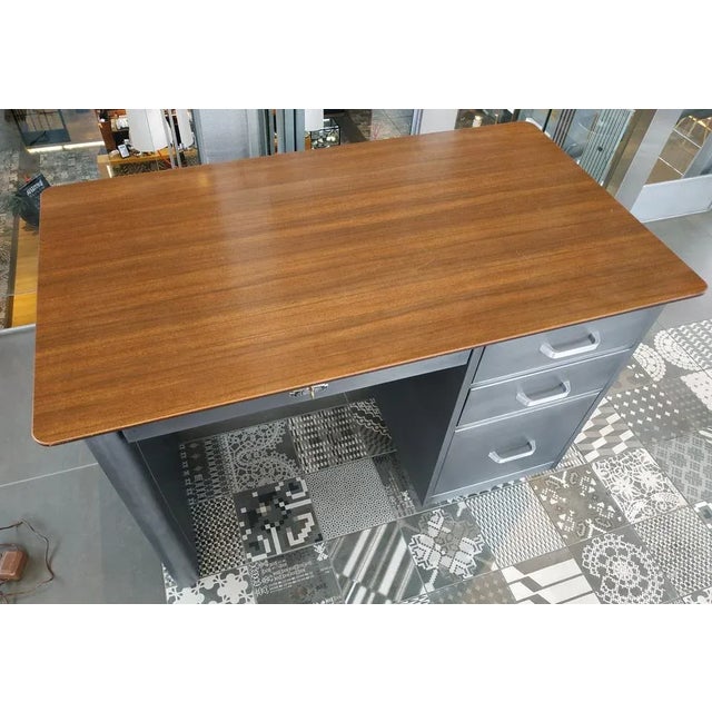 All Steel Tanker Desk by Challenger Steel Products, Brooklyn, N.Y., USA, Single Pedestal, One Drawer Under The Desk With...