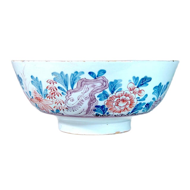 Mid 18th Century Bristol Delftware Polychrome Punch Bowl With Chinoiserie Garden, Circa 1760 For Sale - Image 5 of 6