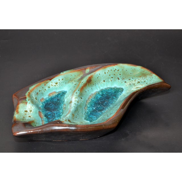 Pottery Ceramic Decorative Bowl Brown and Turquoise Vide Poche Blue Mineral 1960 For Sale - Image 12 of 13