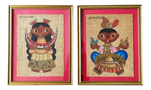 Jose Maria De Servin Mid 20th Century Mexican Figurative Folk Art Portrait Oil Paintings - a Pair