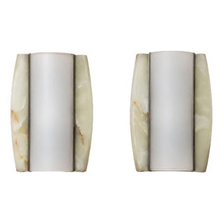 Italian Onyx and Opaline Glass Wall Lights, 1960s, Set of 2 For Sale