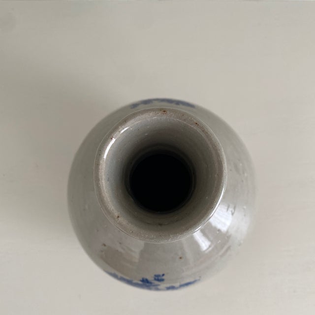 Ceramic Antique Ceramic Bottle Vase With Cobalt Blue Blossom Vine Motif For Sale - Image 7 of 12