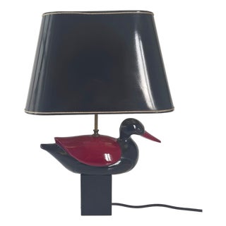 Vintage Italian Duck Table Lamp in Black and Burgundy Lacquered Wood, 1970s For Sale