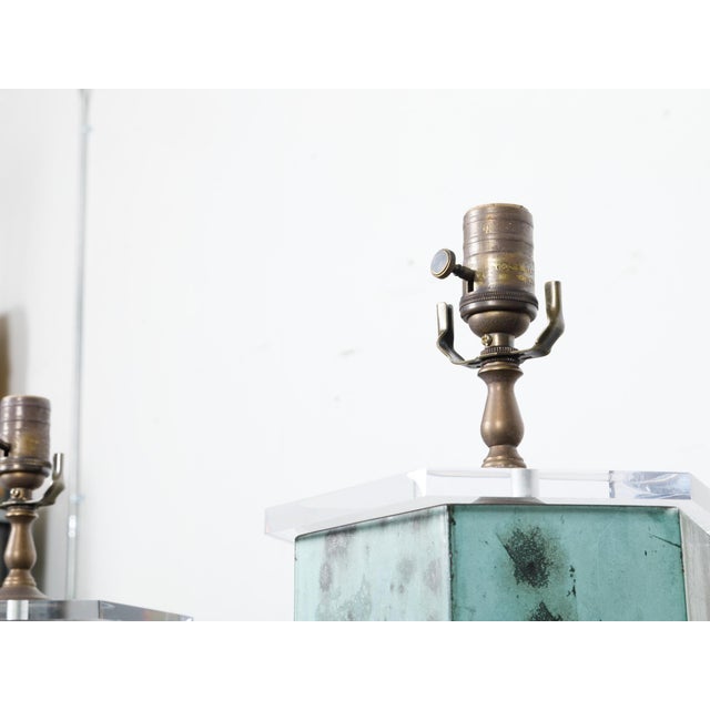 19th Century French Copper Table Lamps with Verdigris Patina - Pair For Sale - Image 10 of 10