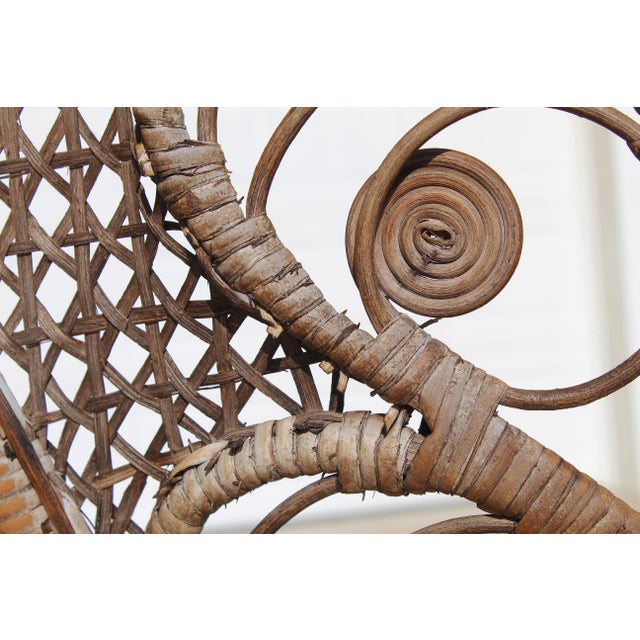 Vintage Thai Bohemian Wicker Peacock Chair With Cushion For Sale - Image 17 of 18