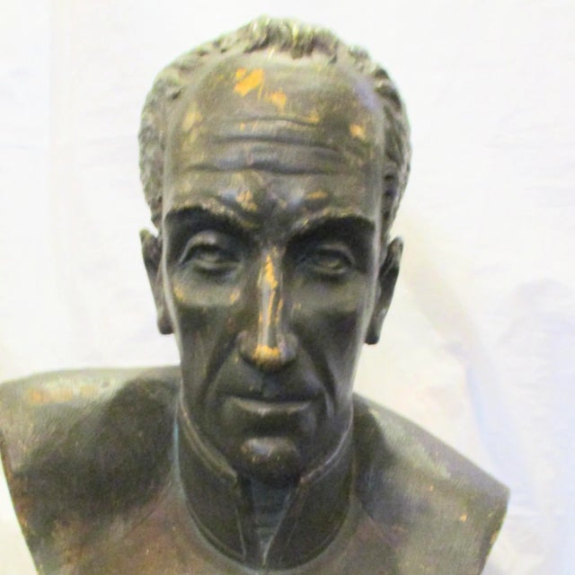 Traditional Vintage Plaster Bust Simon Bolivar by Nichola Veloz For Sale - Image 3 of 9
