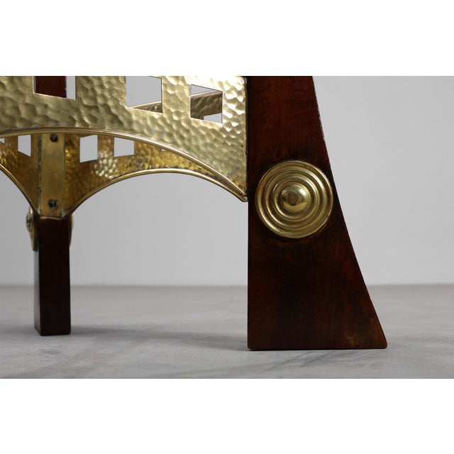 Wood Art Nouveau Pedestal in Wood and Brass, Belgium, 1910s For Sale - Image 7 of 14