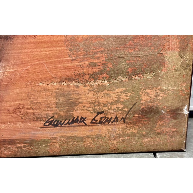 Art Deco 1980s Gunnar Erman Modern Mix Media Abstract Sun Motif Painting For Sale - Image 3 of 5