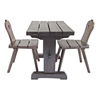 Alfons Garden Table with Chairs in Massive Oak, 1970s, Set of 3 For Sale