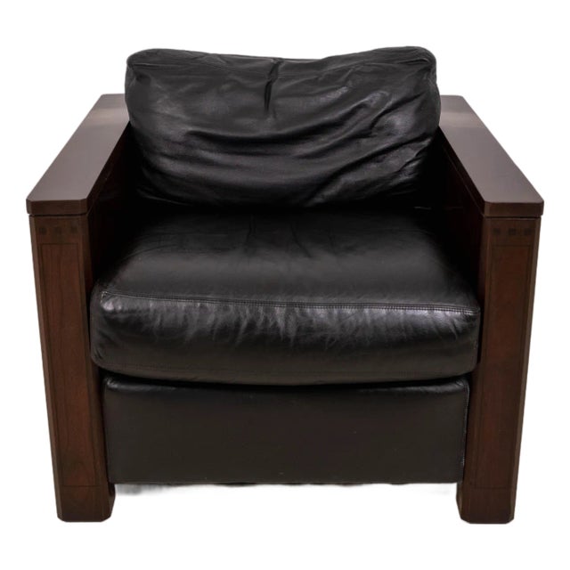 Stickley Inlaid Leather Cherry Cube Lounge Pub Chair For Sale