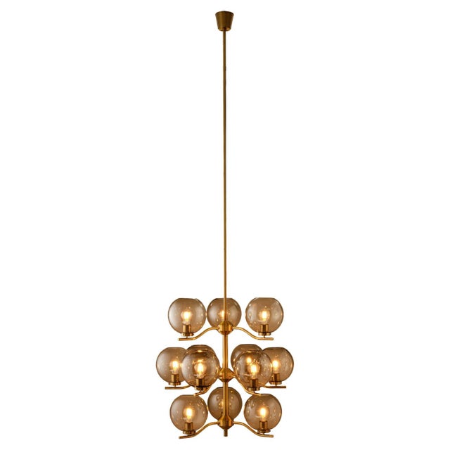 Large Brass Chandeliers attributed to Holger Johansson, Sweden, 1970s, Set of 4 For Sale - Image 9 of 9