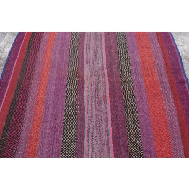 Rug & Kilim Vintage Frazada Square Kilim in Vibrant Polychrome Striped Pattern - Rug & Kilim For Sale - Image 4 of 7
