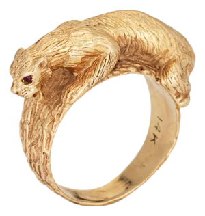 Mid 20th Century Panther Ring Vintage Heavy 16.6 Gm 14k Yellow Gold Fine Animal Jewelry Sz 8.75