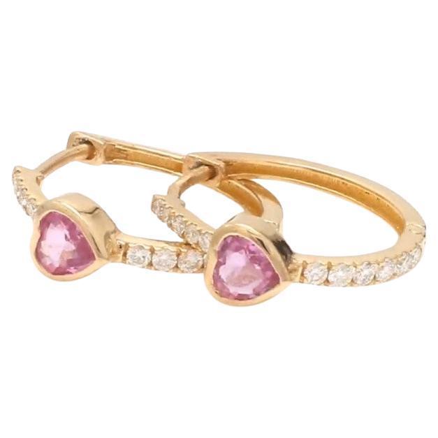 0.49 cts Natural pink sapphire & 0.18 cts diamond earrings in 14k gold For Sale - Image 15 of 18