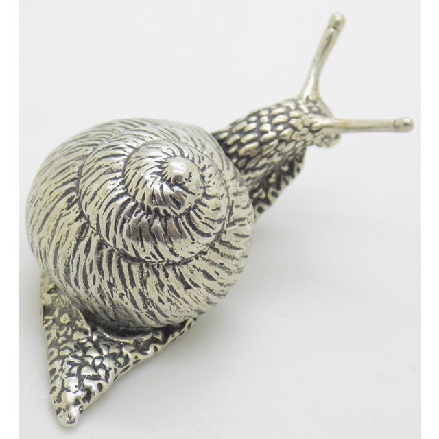 Metal Vintage Italian Handmade Silver Real Life Size Snail Solid Detailed Figurine Made in Varese 1980s For Sale - Image 7 of 12