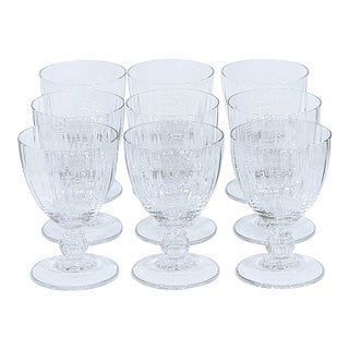 Vintage Crystal Fluted Wine Goblets - Set of 9 For Sale
