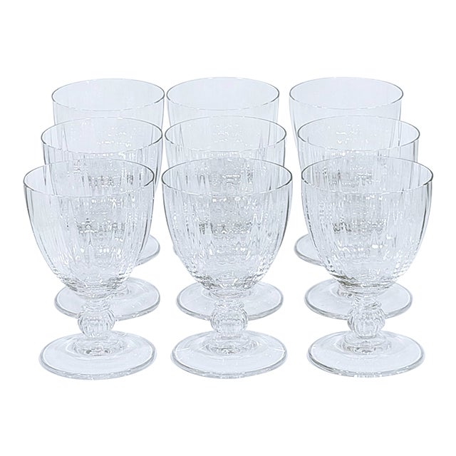 Vintage Crystal Fluted Wine Goblets - Set of 9 For Sale