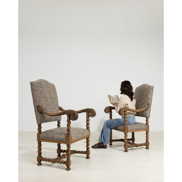 Pair of Oak Castle Upholstered Armchairs, Antique, France, 19th Century For Sale - Image 14 of 14