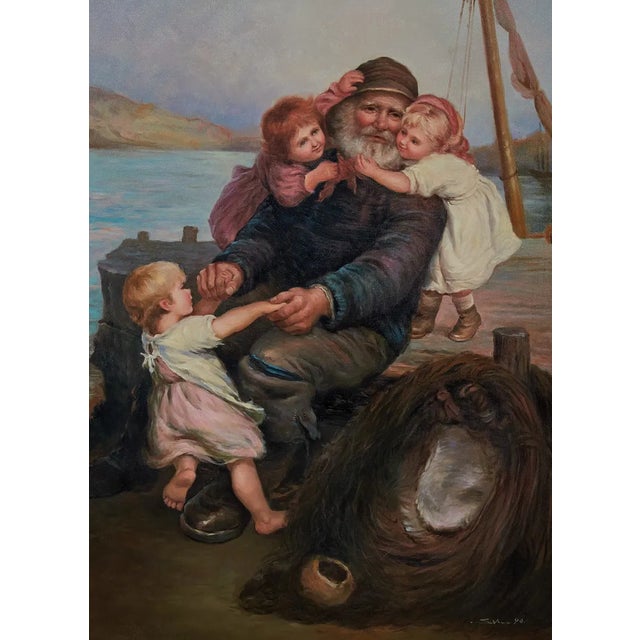 Large romantic oil painting inspired by the beloved Victorian composition ‘Which Do You Love Best?,’ depicting an elderly...