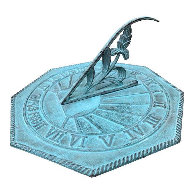 Antique Style Verdigris Sundial "Tempus Fugit" – Neoclassical Garden Accent For Sale