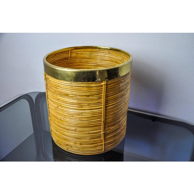Rattan and Brass Book Holder Basket, Italy, 1970s For Sale - Image 9 of 9