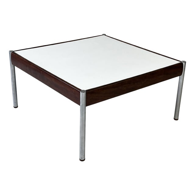 Scandinavian Coffee Table with Teak in Chrome and White Laminate, 1960s For Sale