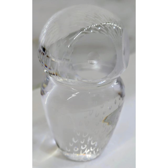Mid-Century Modern Kosta Sweden 1960s Glass Owl Paperweight Lg 2458 by Vicke Lindstrand, Vintage Etched Crystal Figurine For Sale - Image 3 of 9