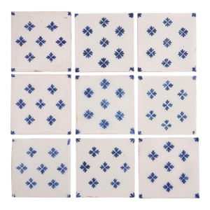 Set of 9 Delft Tiles in Cobalt Pattern of Florets, C. 1700’s