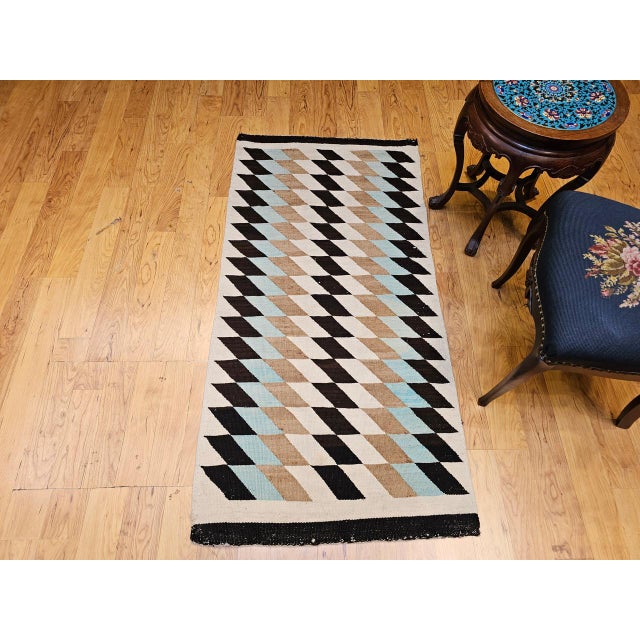 Vintage Navajo Rug, Eye Dazzler Pattern, Wool & Cotton, Native American Wall Art, 3x5 For Sale - Image 9 of 12