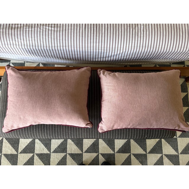 Pair of Blush Pink Linen Throw Pillows With Contrasting Oxblood Red Piping with concealed zipper. Insert Included....