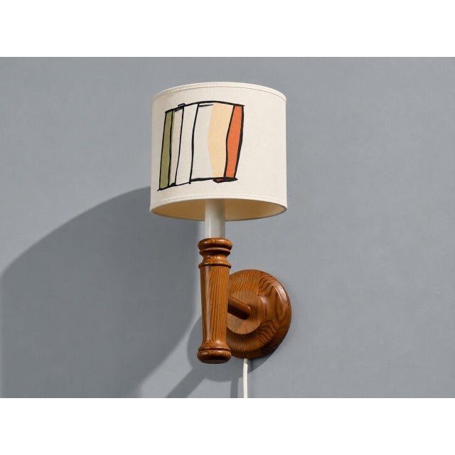 Scandinavian Modern, Wall Sconce, Pine, Fabric, Sweden, 1970s For Sale - Image 4 of 12