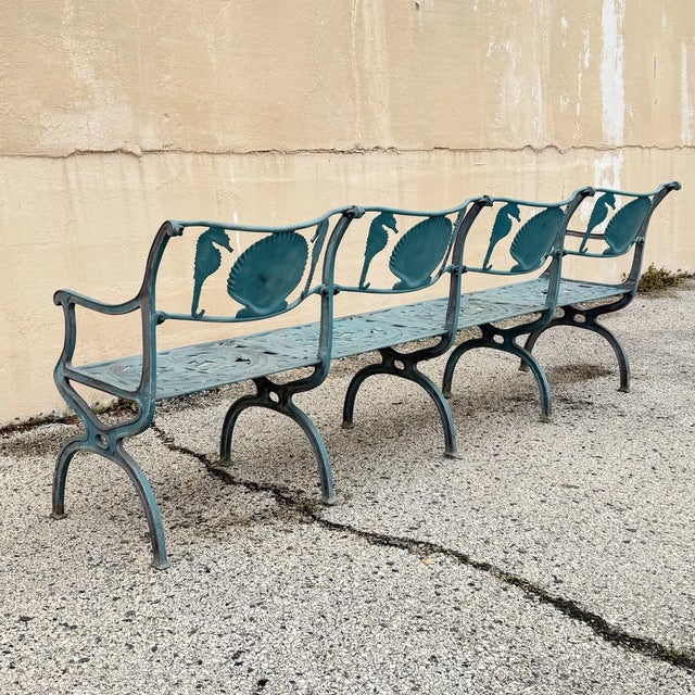 Late 20th Century Molla Cast Aluminum Seahorse and Seashell "Breakers" 4 Seat Outdoor Patio Bench For Sale - Image 10 of 13