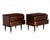 A pair of Mid Century United Furniture nightstands. Mahogany with brass capped feet. Wide, dramatic handles with hidden...