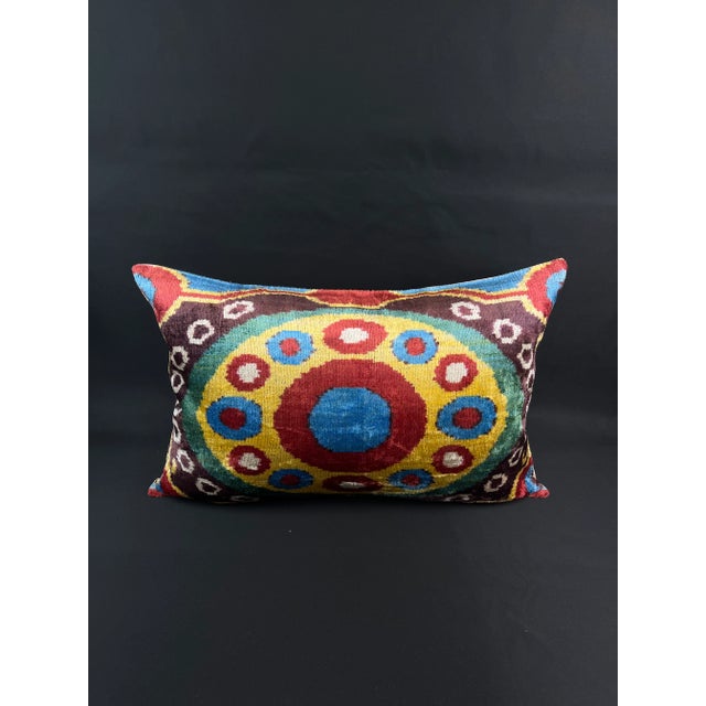 2010s Multicolor Velvet Ikat Pillow Cover For Sale - Image 5 of 5