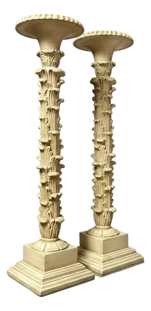 Mid-Century Italian Regency Serge Roche Inspired Carved Wood Pedestals or Columns - Pair