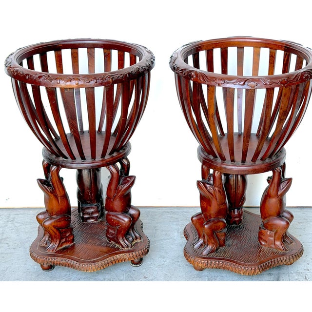 Pair of Carved Hardwood “Frog Prince” Figural Planters, Atrib. Maitland Smith For Sale - Image 11 of 17