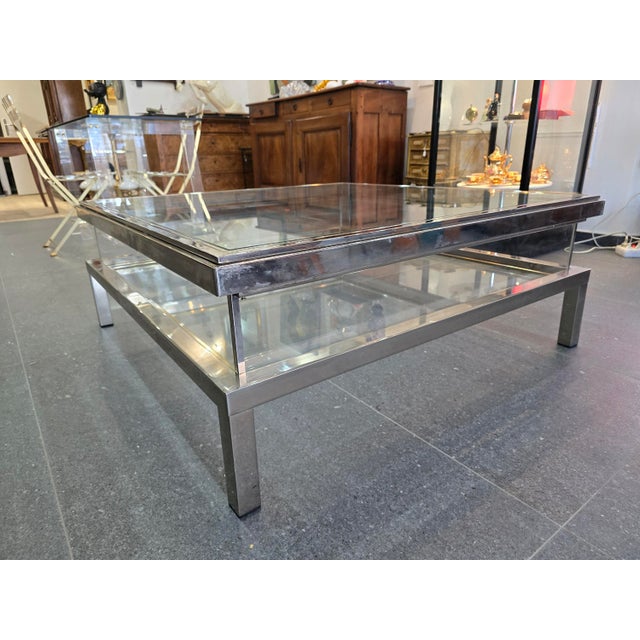 Coffee Table with Sliding Top in Chrome and Glass, 1970s For Sale - Image 14 of 18