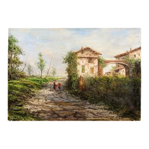 19th Century Austrian Oil Painting Depicting a Farm Scene with Two Maidens by Anton Brioschi
